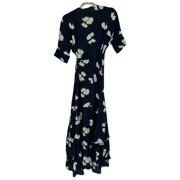 Ganni Silvery Crepe Wrap Dress Size 36 Daisy Floral Print Spring - Picture 8 of 9